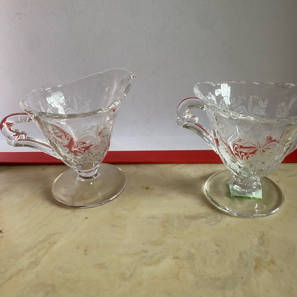 Heisey Creamer and Sugar Set Orchid Design